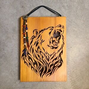 Handmade‎ Wood Bear Wall Art Scroll Saw Rustic Cabin Decor Lodge 9" X 13" X 1"